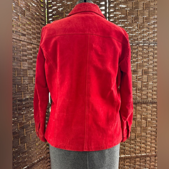 Chicos Red Suede Leather, Lined, Zip Front with Pockets Women's Jacket - Picture 5 of 10